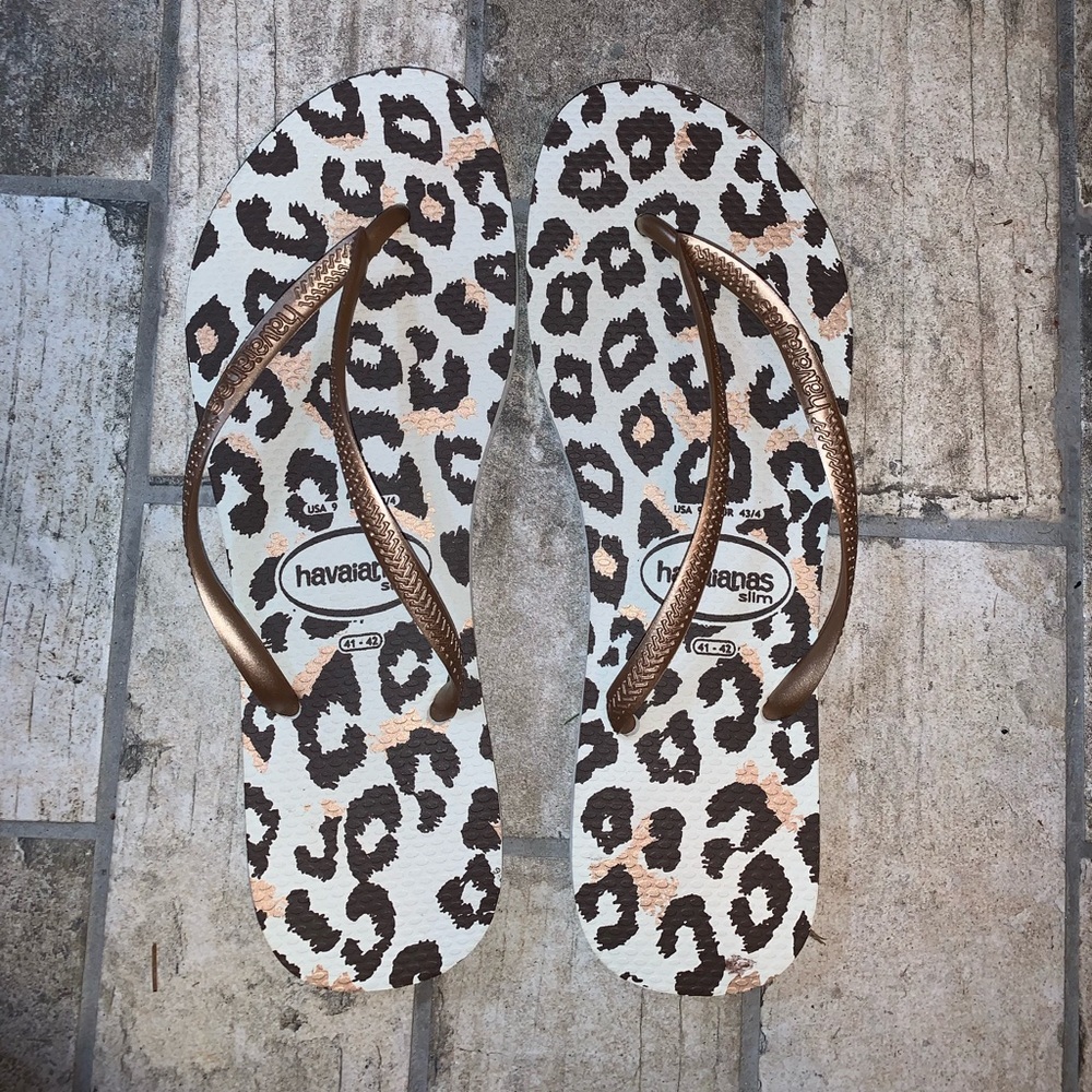 Havaianas Slim Flip Flops Animal Print Gold US9